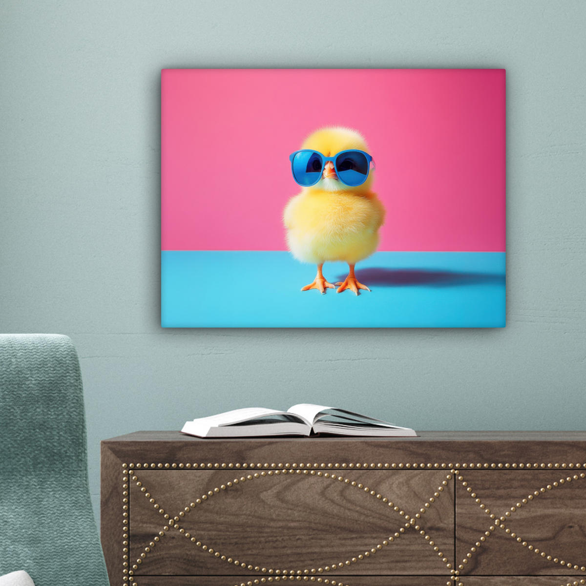 LEINWANDBILD Chick - Sonnenbrille - Blau Wandbild 40x30 cm - Pink/Gelb, Textil (40/30cm) - MuchoWow