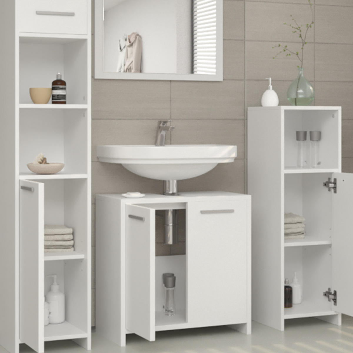 BADMÖBEL-SET Kiko Weiß 2 Teile - Weiß, Holzwerkstoff (58/60/33cm) - Vicco