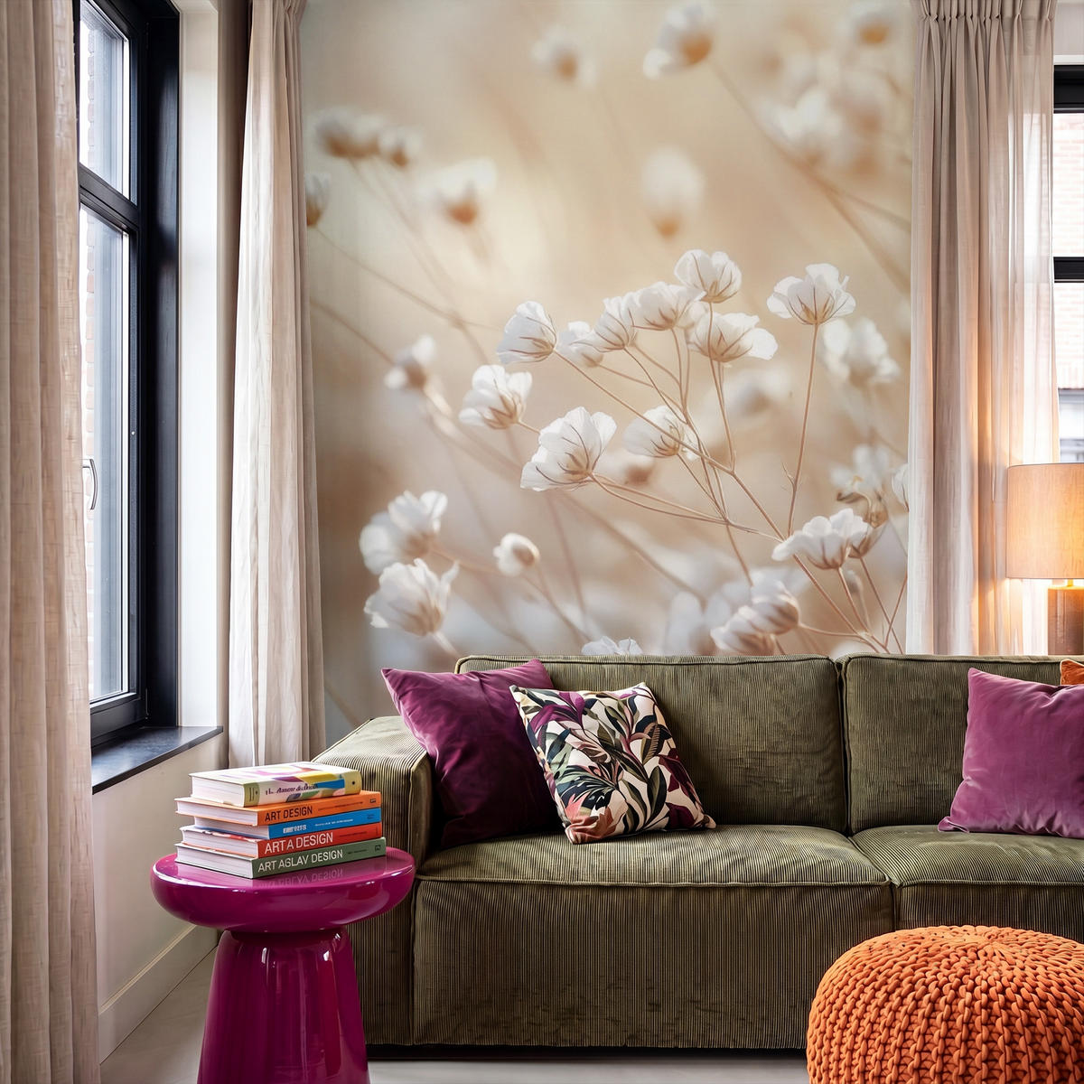 TAPETE - Wild - Blumen - Weiß - 140x200 cm - Creme, Papier (140/200cm) - OnlyWow