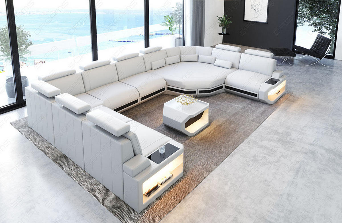 LEDERSOFA Asti L - Schwarz/Weiß, Leder (427/93/280cm) - Sofa Dreams