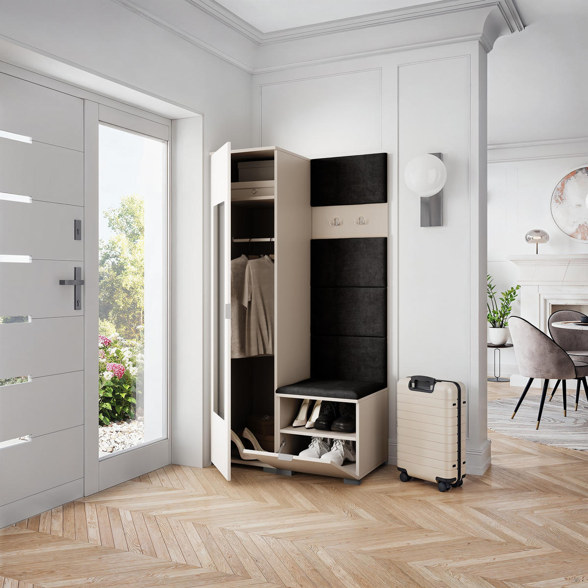 GARDEROBENSCHRANK VIRA 95/181/51 cm Modern Kaschmir - Kaschmir/Schwarz, Holzwerkstoff (95/181/51cm) - MASSENO