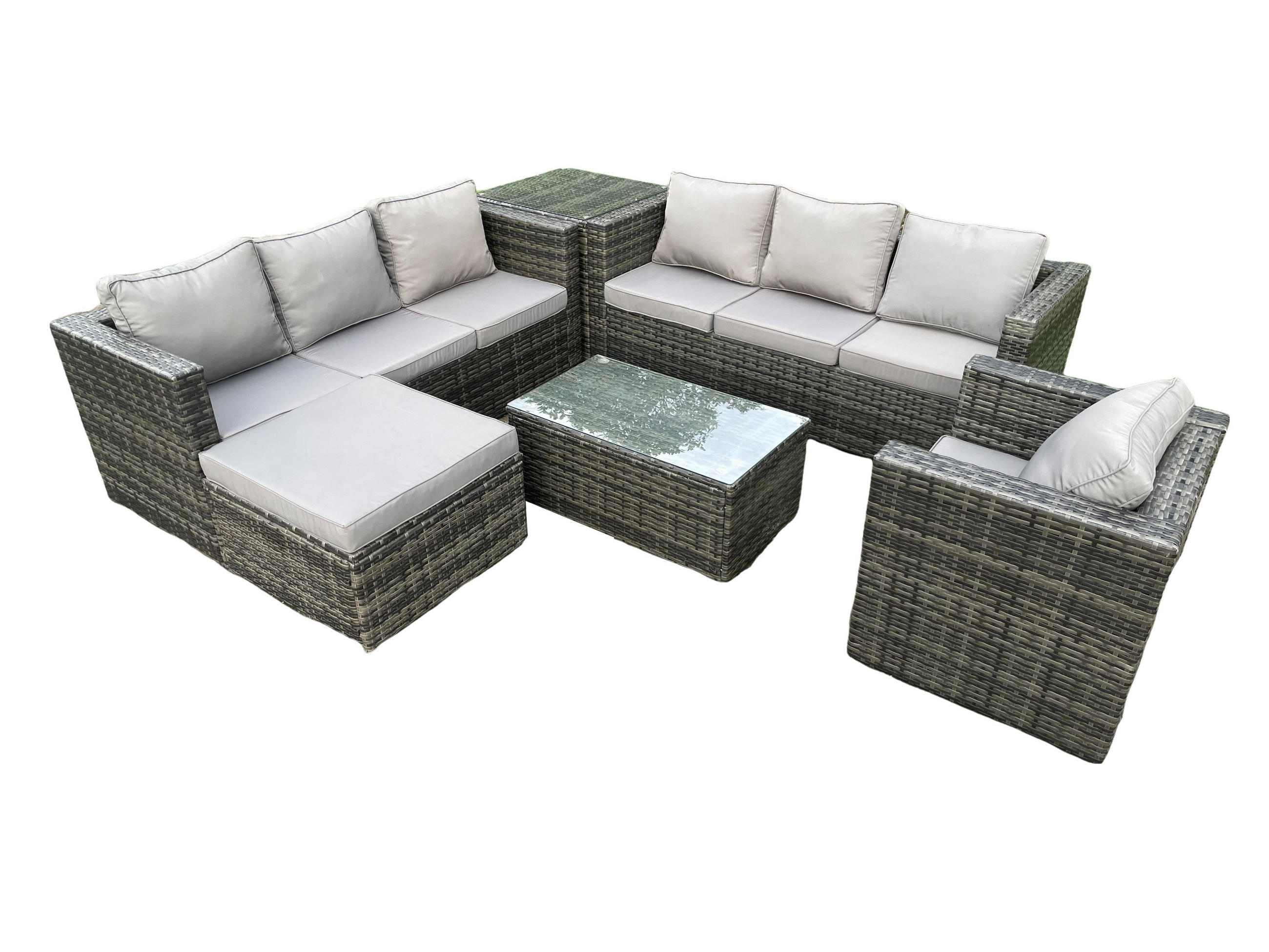 GARTENMÖBELSET mit Hockern 8-Sitzer - Dunkelgrau, Metall - Fimous