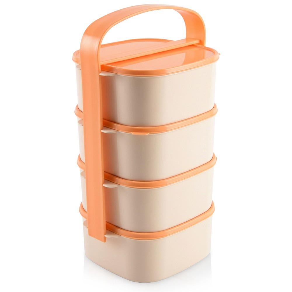 LUNCHBOX 4-stöckige aus Kunststoff 4 x 1,15 l - Orange, Kunststoff (15/31/15cm) - Orion 