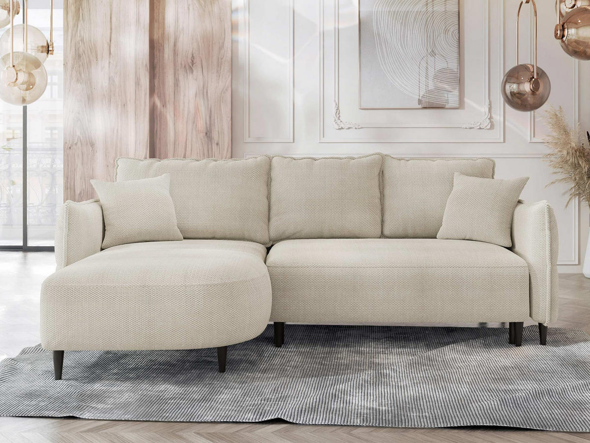 ECKSOFA Sycylia, Seite: Links - Creme/Schwarz, Holz/Textil (244/165cm) - MIRJAN24