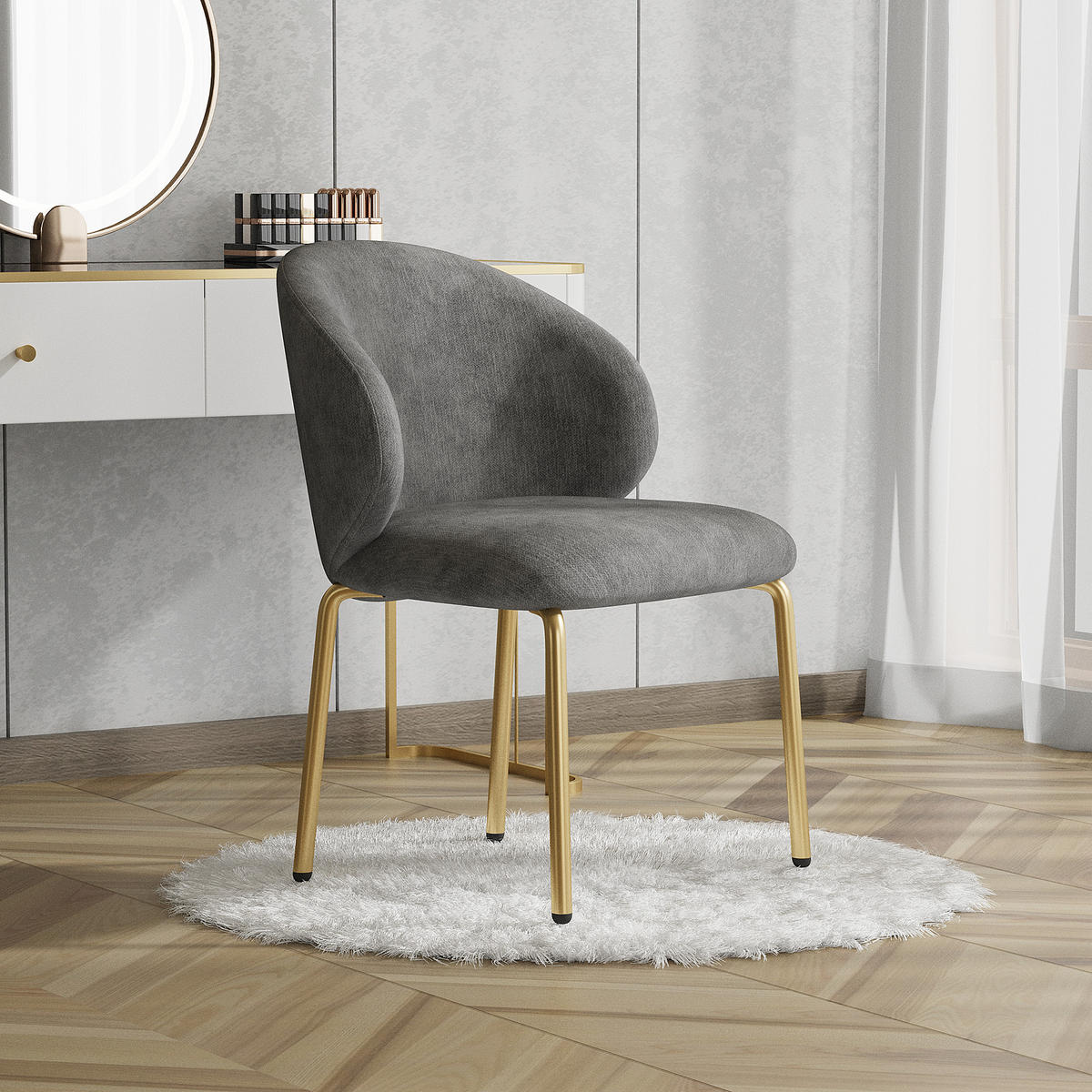 ESSZIMMERSTUHL Chenille mit goldfarbenem Metallgestell 47,5/56/74 cm grau - Grau, Textil (47.5/74/56cm) - Redom