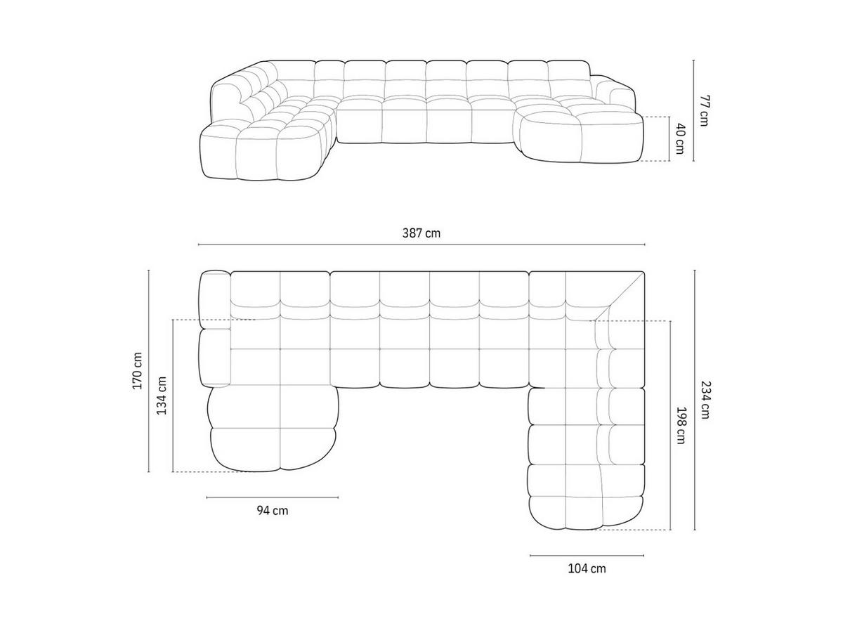 PANORAMASOFA rechts Lisa aus Samt terrakotta 7 Sitzplätze - Terra cotta, Textil (234/77/387cm) - Micadoni