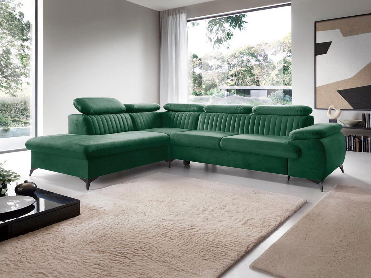 ECKSOFA 275 cm mit verstellbaren Kopfstützen Xanto L, Links, Grün - Grün, Holz (275/221cm) - Emporius