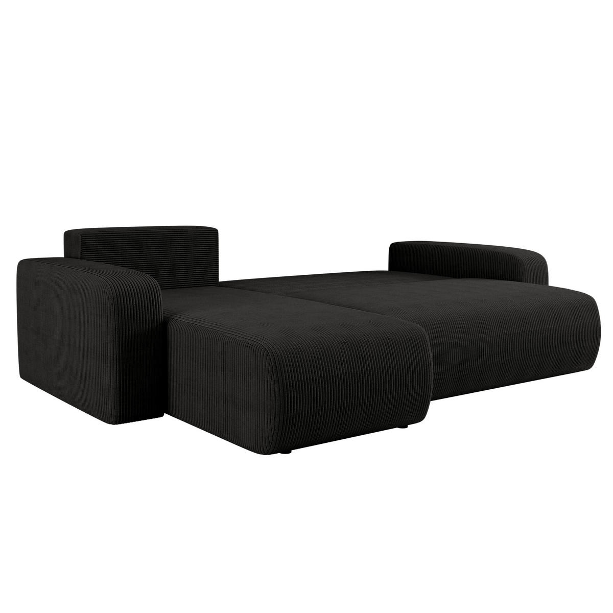ECKSOFA L-FORM Schlaffunktion Und Bettkasten Eckcouch MILANO L Stoff Dicker Cord Schwarz Links - Schwarz, Holz/Textil (142/244cm) - Kaiser Möbel