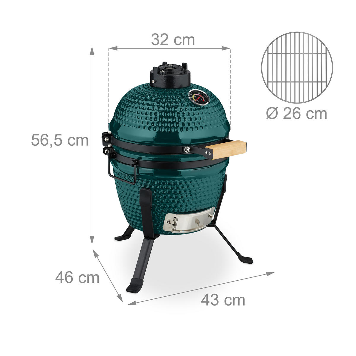 KAMADO-GRILL - Dunkelgrün, Keramik/Metall (34/56.5cm) - Relaxdays
