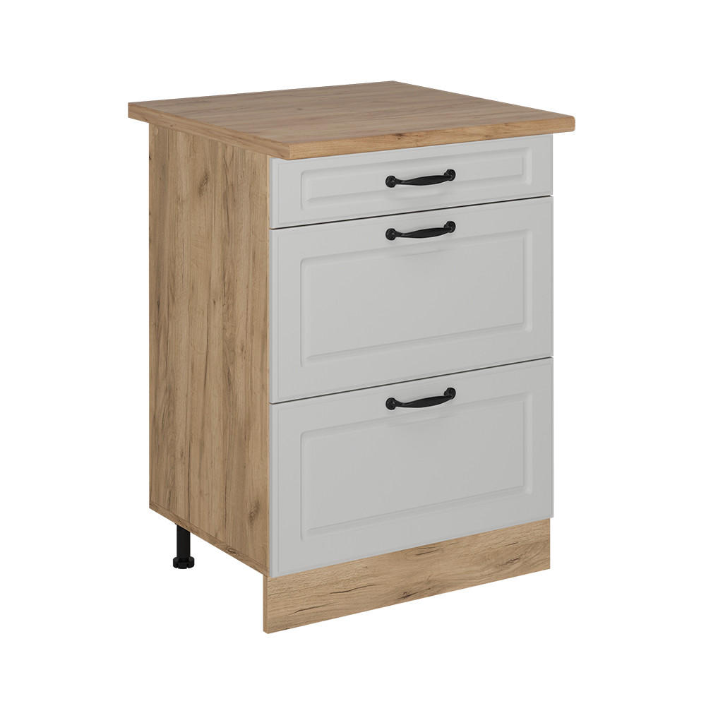 KÜCHENUNTERSCHRANK R-Line Weiß Landhaus 60 cm mit Schubladen, AP Eiche - Honigeiche/Weiß, Holzwerkstoff (60/81.6/60cm) - Vicco
