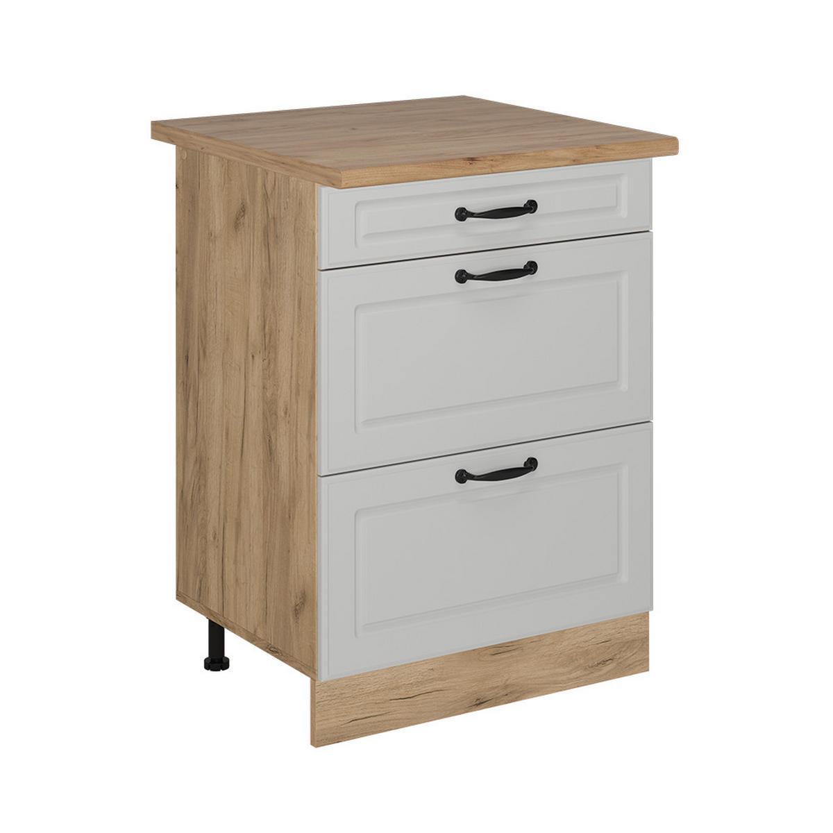KÜCHENUNTERSCHRANK R-Line Weiß Landhaus 60 cm mit Schubladen, AP Eiche - Honigeiche/Weiß, Holzwerkstoff (60/81.6/60cm) - Vicco