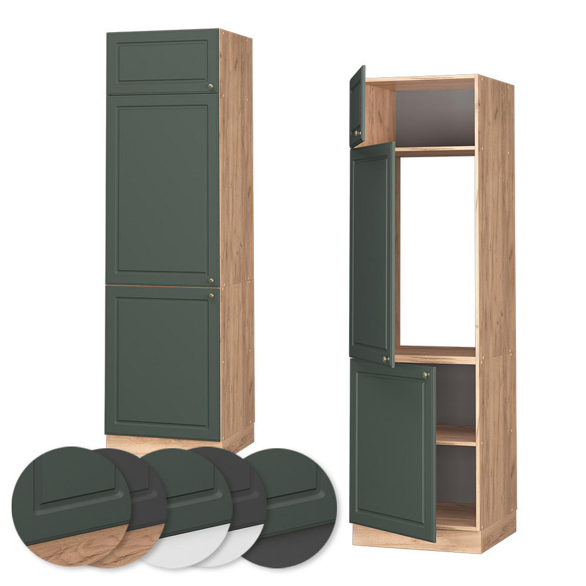 KÜCHENSCHRANK Fame-Line Grün-Gold Landhaus 60 cm - Honigeiche/Eiche Wotan, Holzwerkstoff (60/206.8/58.1cm) - Vicco