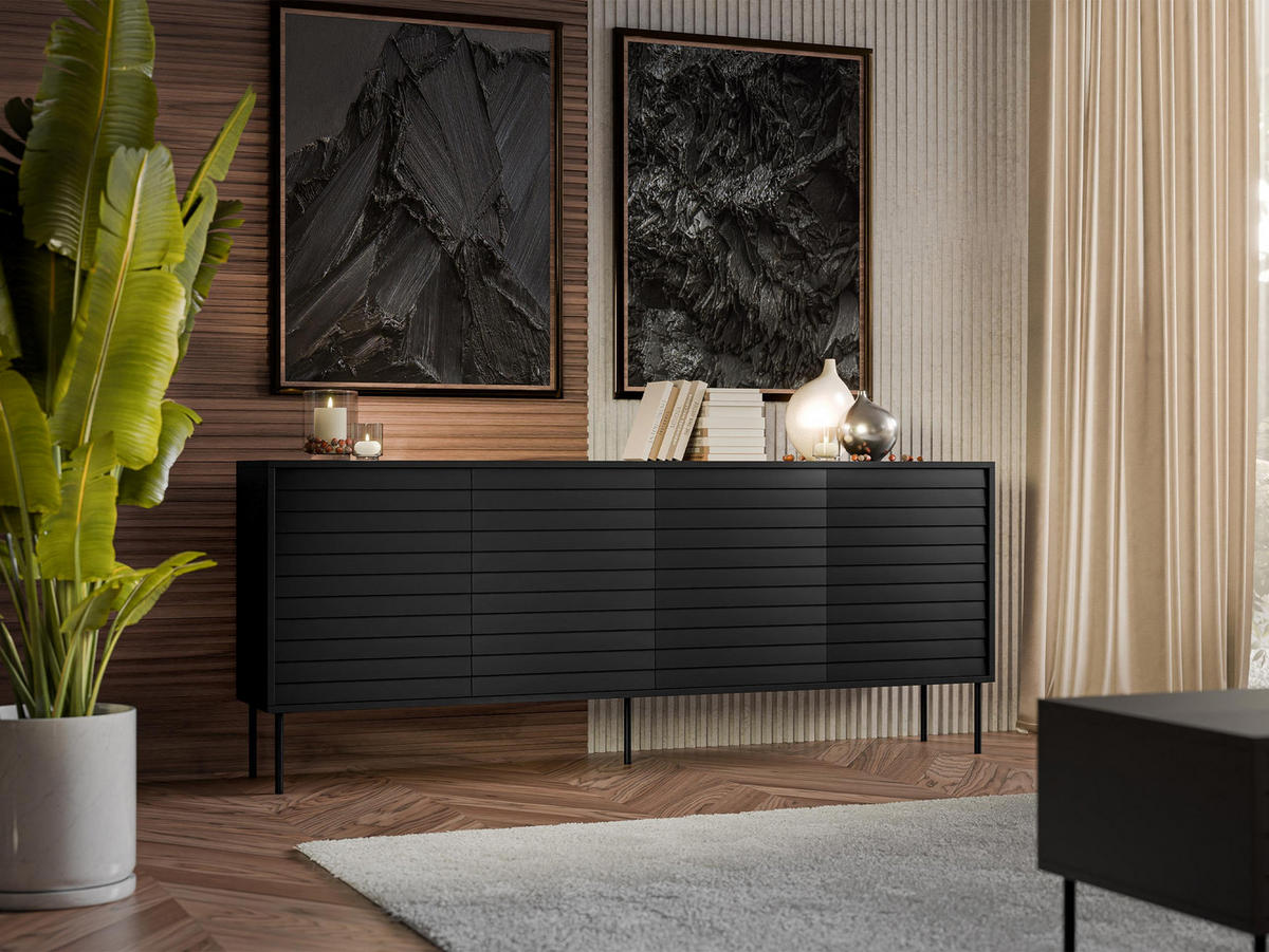 SIDEBOARD Cortina 200 4D - Schwarz, Holzwerkstoff/Metall (200/81/40cm) - MIRJAN24