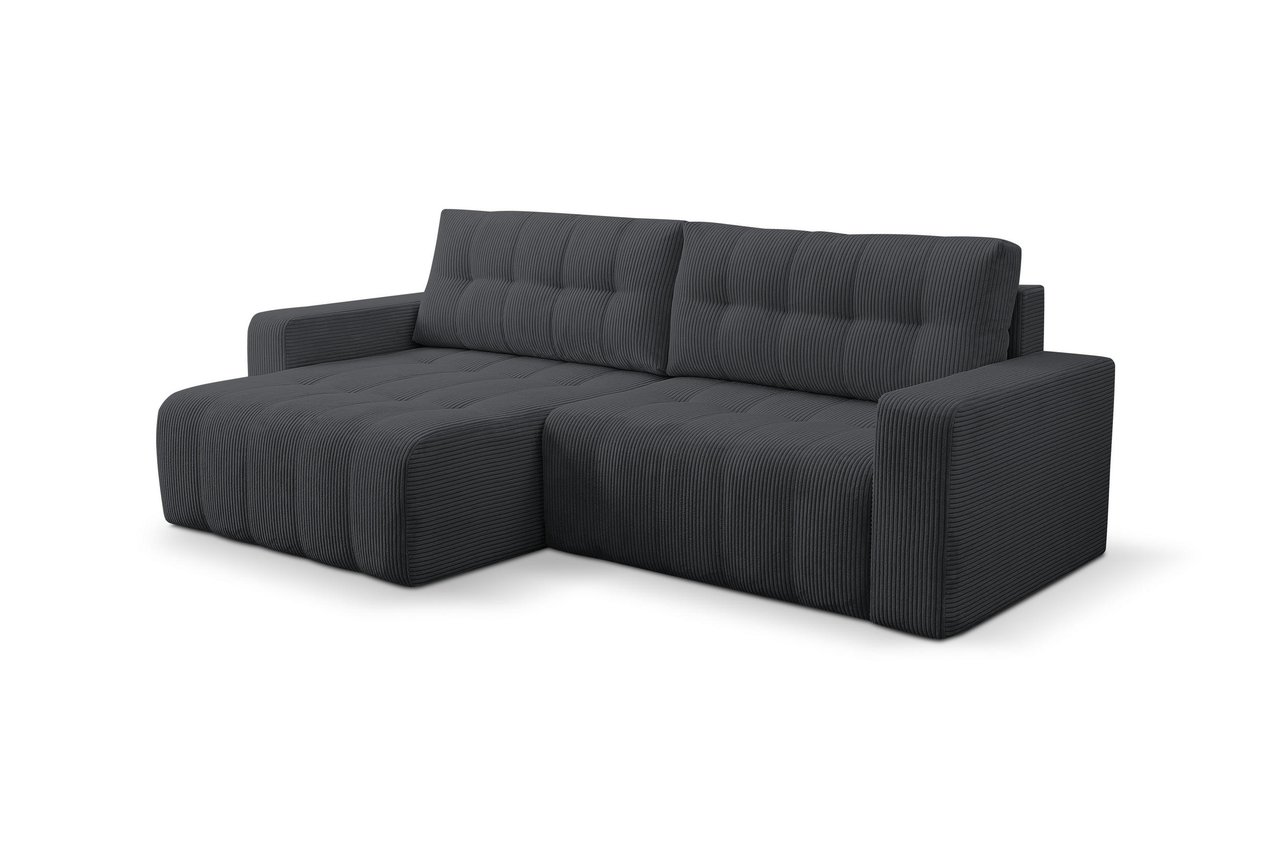 ECKSOFA Palermo mit Schlaffunktion und Bettkasten in Cordstoff - Dunkelgrau, Holz/Holzwerkstoff (245/143cm) - Ravio
