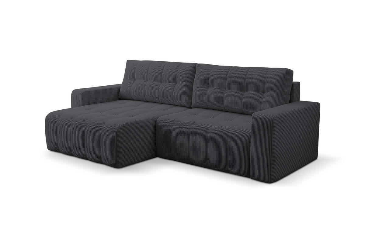 ECKSOFA Palermo mit Schlaffunktion und Bettkasten in Cordstoff - Dunkelgrau, Holz/Holzwerkstoff (245/143cm) - Ravio