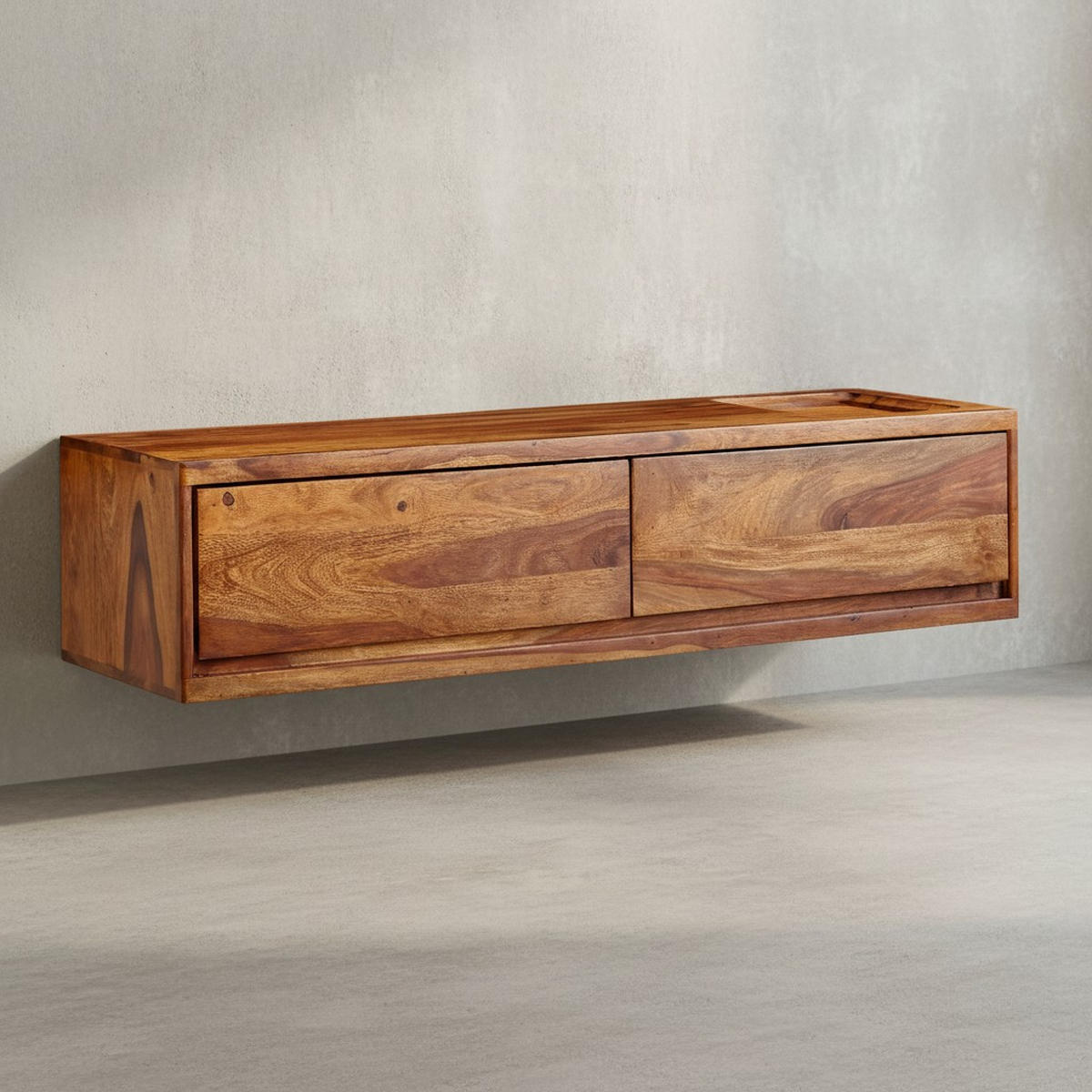 LOWBOARD Hängend Massivholz Modern Stil mit 2 Schubladen - Braun, Holz (108/25/34cm) - KADIMA DESIGN