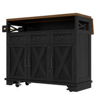 KÜCHENINSEL 118x43x98cm Schwarz mit klappbarer Platte, Schublade, Snackhalter & 5 Rollen - Schwarz, Holzwerkstoff (118/98/43cm) - Modfu