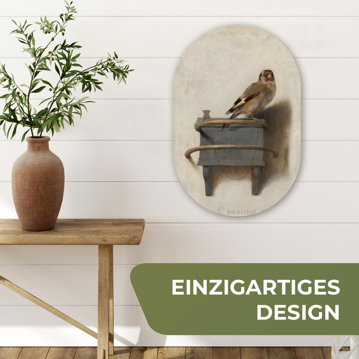 WANDBILD Stieglitz - Alter Meister - Carel Fabritius 40x60 cm - Grau, Kunststoff (40/60cm) - MuchoWow