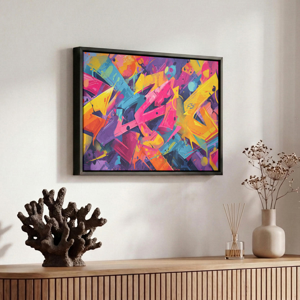 LEINWAND Bilder mit Rahmen - Abstrakt - Formen - Farbenfroh - 30x20 - Magenta, Textil (30/20cm) - MuchoWow