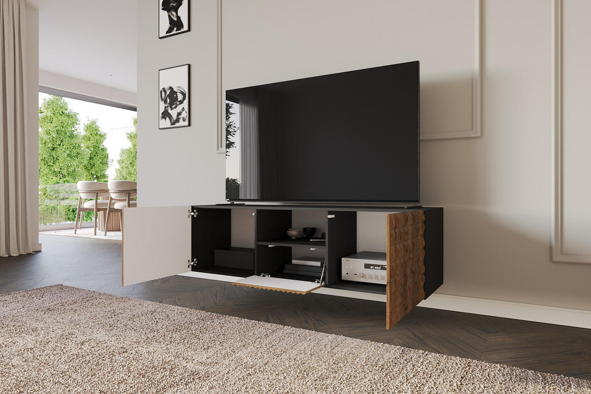 LOWBOARD VIRA-W 140x40x41 cm - Schwarz / Katania - Eiche Wotan, Holzwerkstoff (140/40/41cm) - ALTDECOR