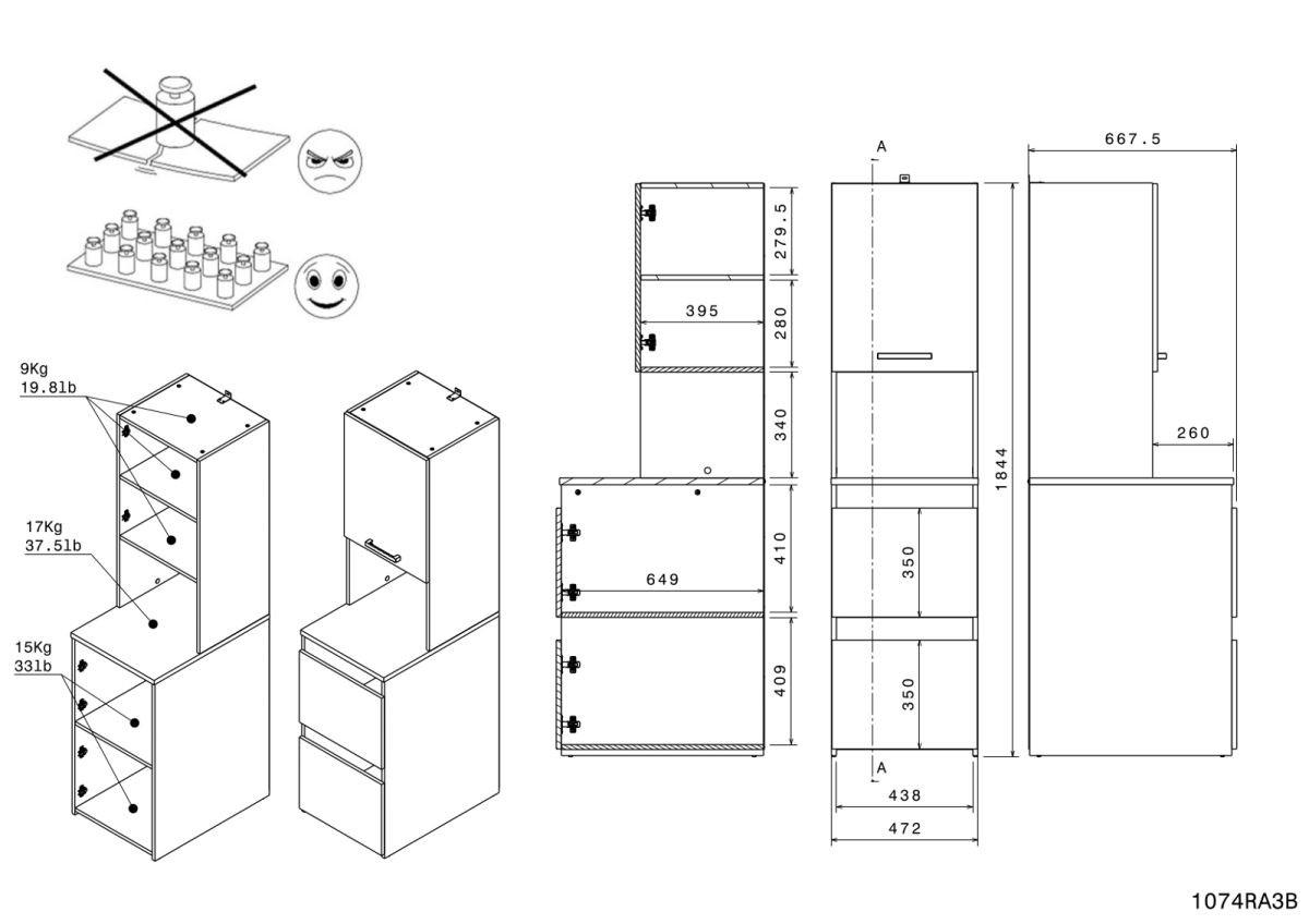 WASCHMASCINENSCHRANK weiß, Eiche Jackson, Umbauschrank Set 3-teilig 204 cm mit viel Stauraum - Eichefarben/Silberfarben, Holzwerkstoff/Kunststoff (204/184/67cm) - Parisot Meuble
