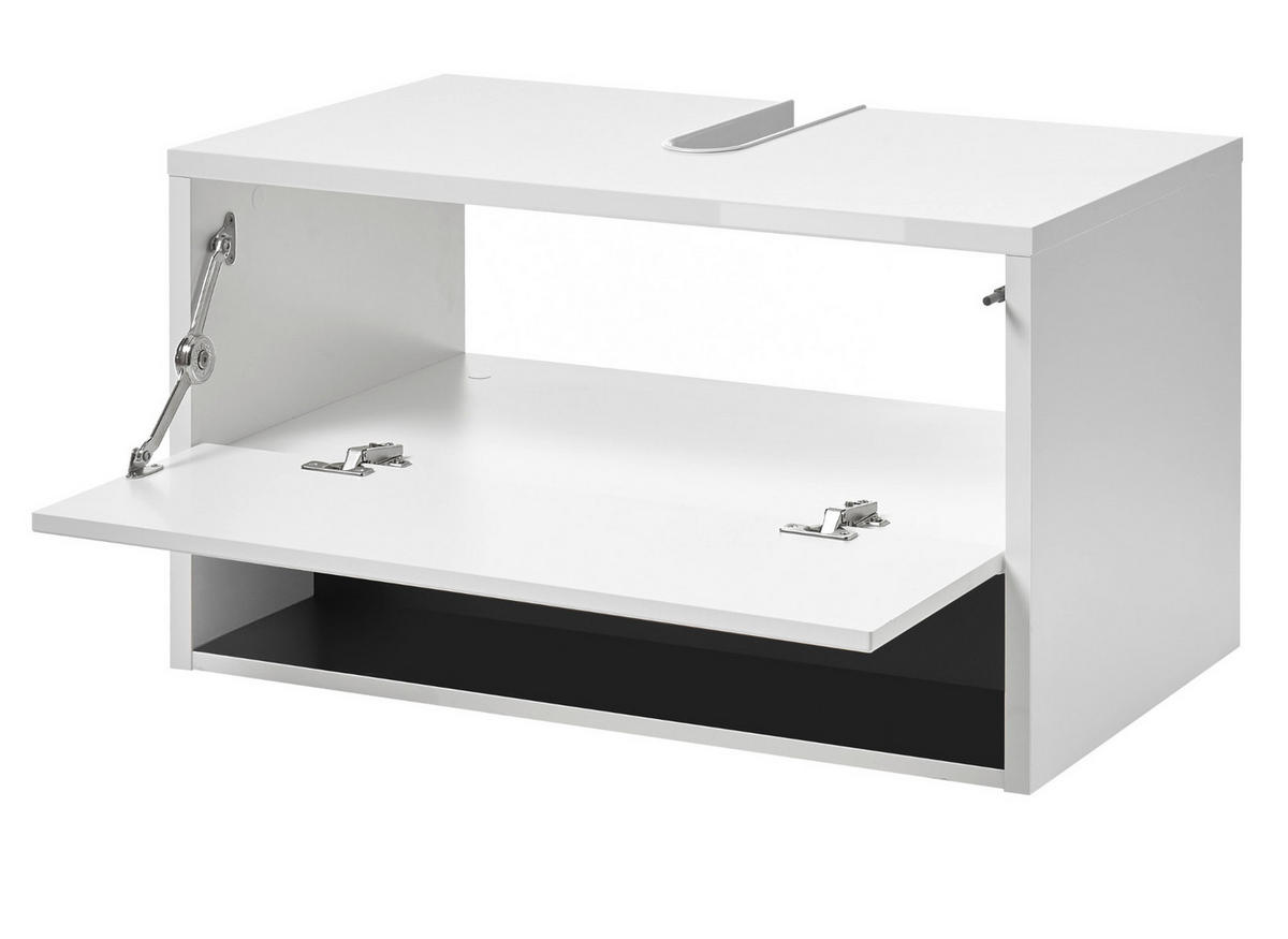 BADMÖBEL-SET 4-teilig weiß Hochglanz, grau, Badezimmerschränke mit LED Beleuchtung 160 cm - Weiß Hochglanz/Grau, Glas/Holzwerkstoff (160/190/46cm) - Furn.Design