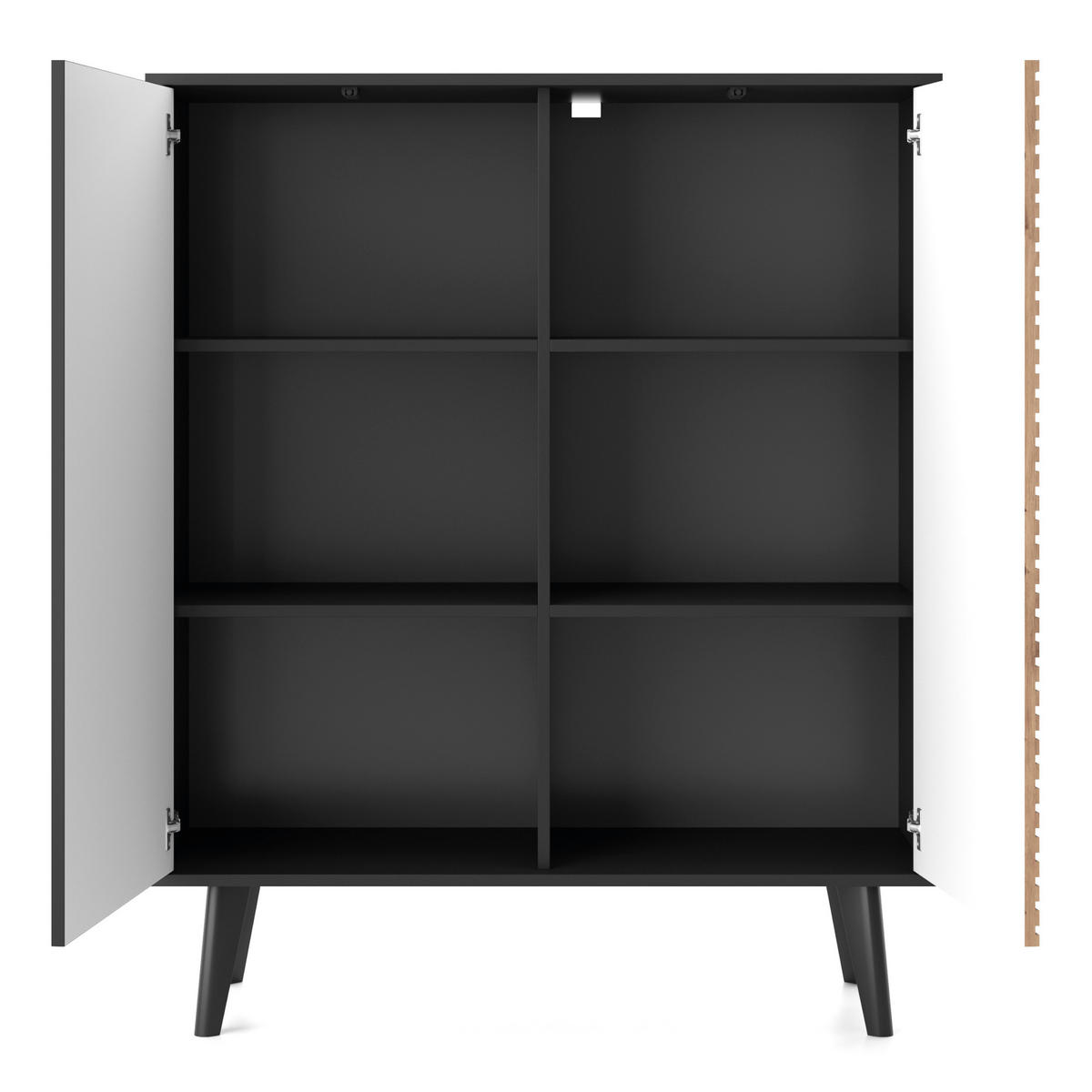WOHNWAND Saskatoon 2, 2-er Set, Front MDF 18 mm Eiche Handwerker Schwarz - Schwarz, Glas/Holz (258/125/39cm) - Komodee