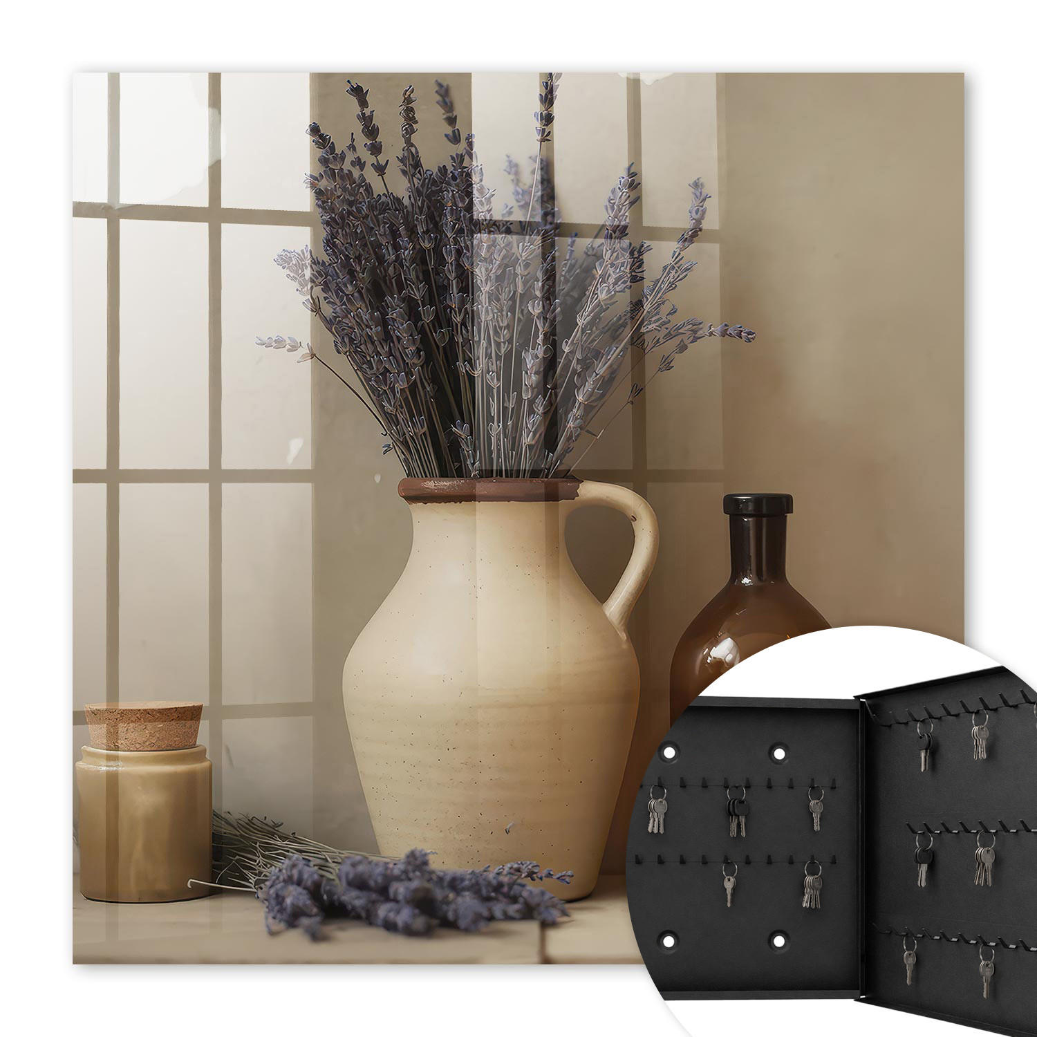 SCHLÜSSELBOX Schwarz 30x30 cm- Türöffnung nach rechts - Lavendelvase - Beige, Metall (30/30/5cm) - TULUP