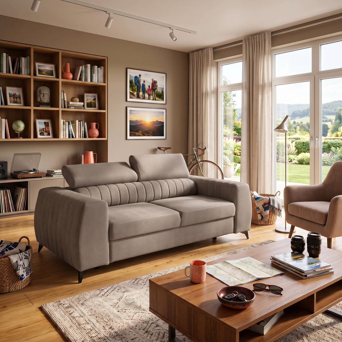 2-SITZER-SOFA PIERO 206 cm Velours Beige - Beige/Schwarz, Holz/Textil (206/95/100cm) - Muffo