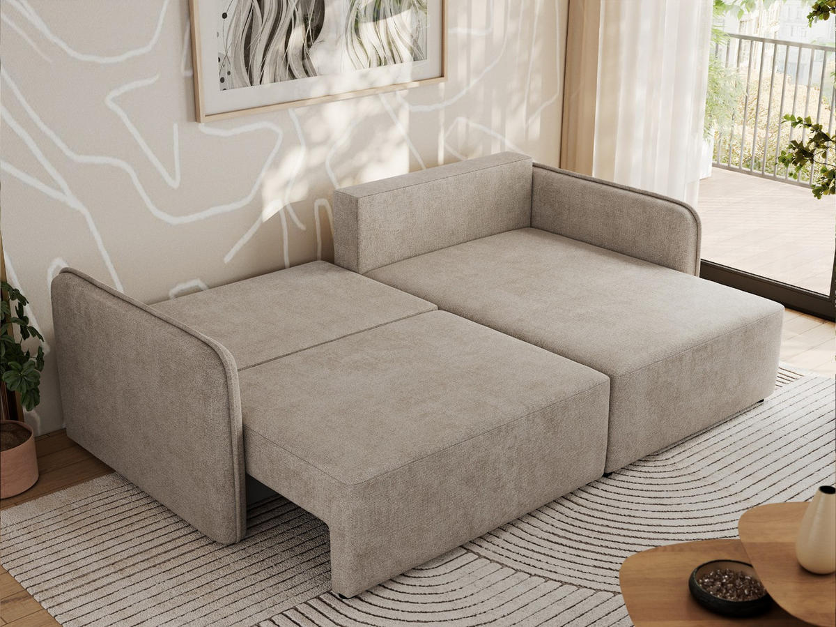 ECKSCHLAFSOFA MESTO L Beige Struktur - rechts - Beige/Schwarz, Kunststoff/Textil (147/227cm) - MKS