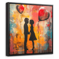 LEINWAND Bilder mit Rahmen - Straßenkunst - Liebe - Graffiti - Kunst - Banksy - 20x20 - Orange, Textil (20/20cm) - MuchoWow