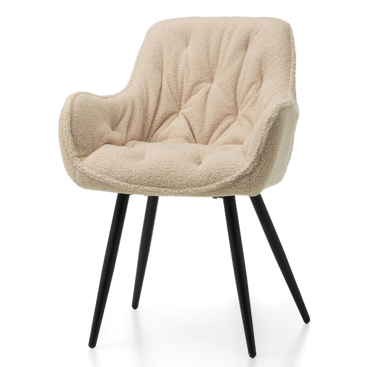 STUHL SIENA gepolstert mit Steppung - boucle beige - Beige/Schwarz, Textil/Metall (58/87/61cm) - NEW HOME