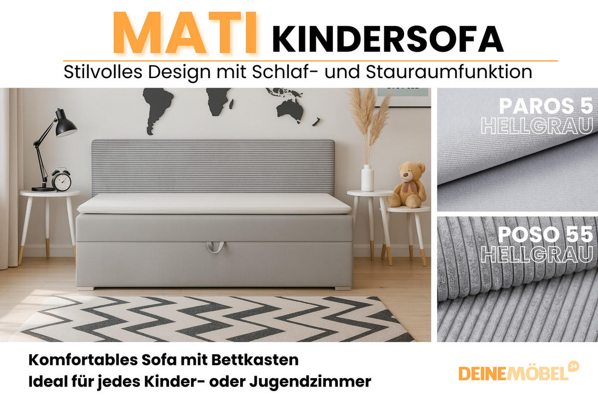 BOXBETT MATI 100/200 Hellgrau mit Taschen-Federkernmatratze H4 - Hellgrau, Holz/Holzwerkstoff (100/200cm) - Deine Möbel 24