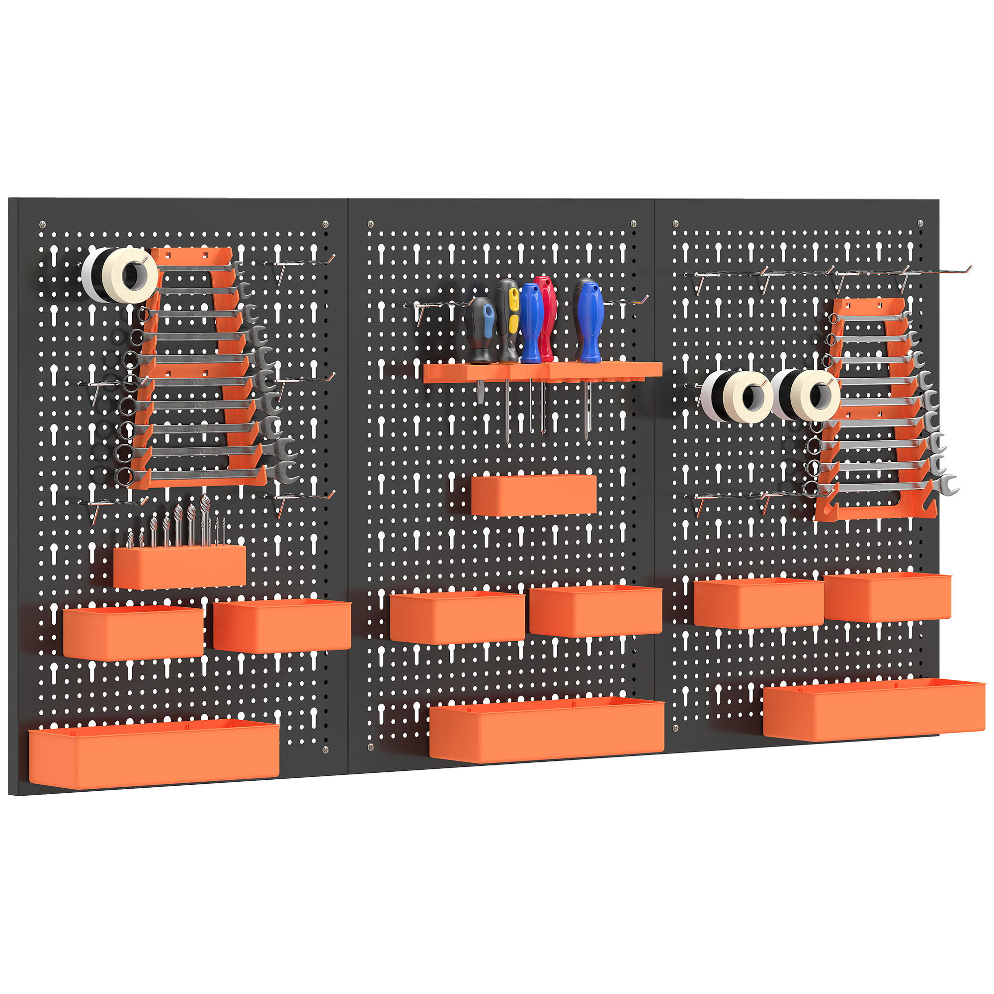 WERKZEUGORGANIZER, 33-teiliger Wandorganizer 120 x 60 cm, Schwarz Orange - Multicolor, Kunststoff (2/60/120cm) - FORIOUS