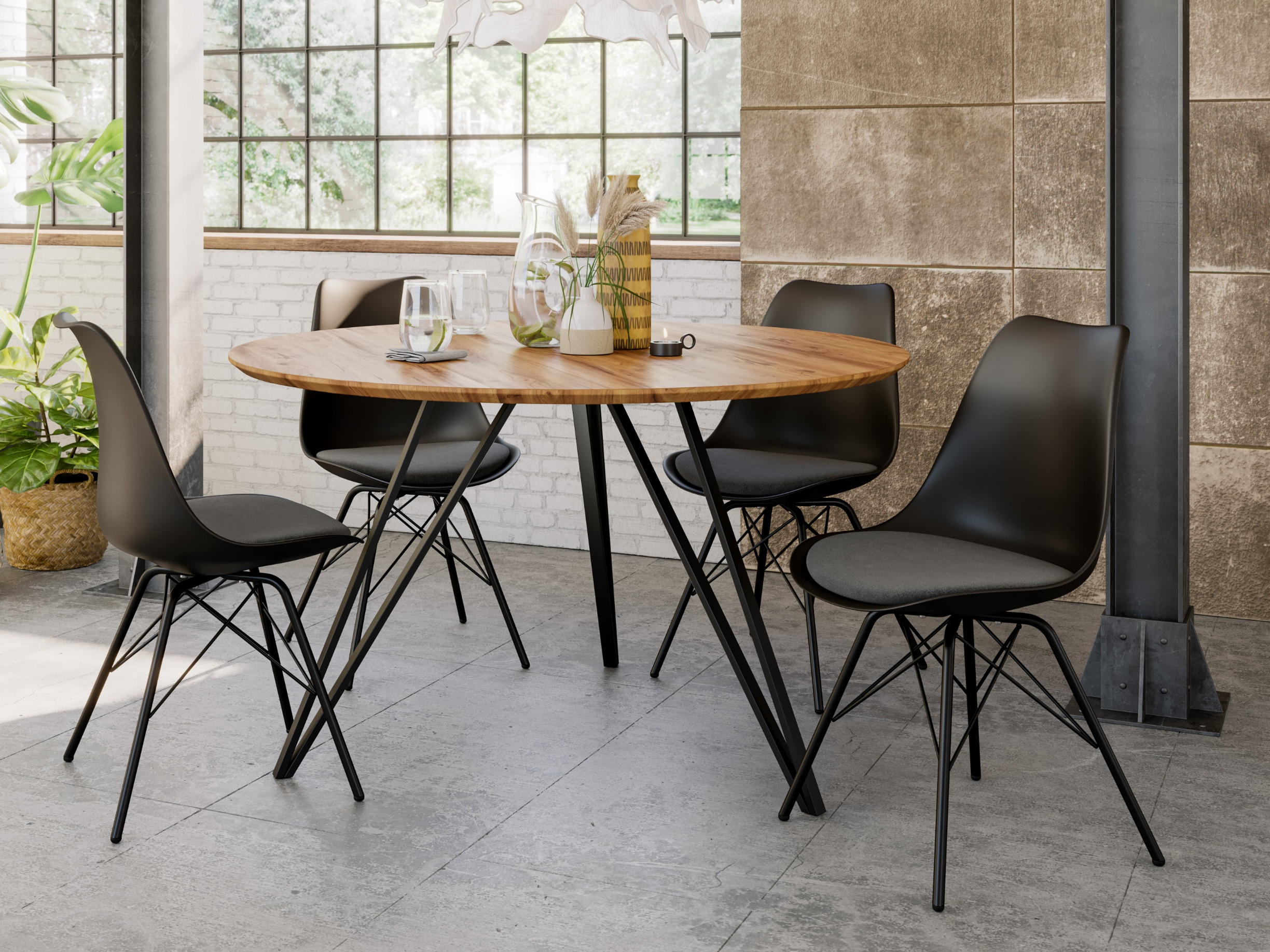 ESSTISCH INSA - Beige/Schwarz, Holz/Metall (120/120/77cm) - SAM