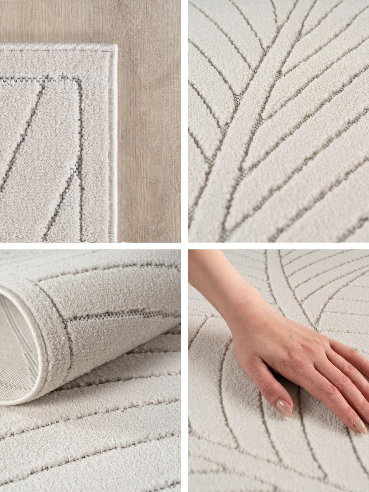 TEPPICH Outdoor, Fußbodenheizung-geeignet, mit Blattmotiv, ENGADIN in Creme, 240 x 340 cm - Creme, Textil (240/340cm) - KADIMA DESIGN