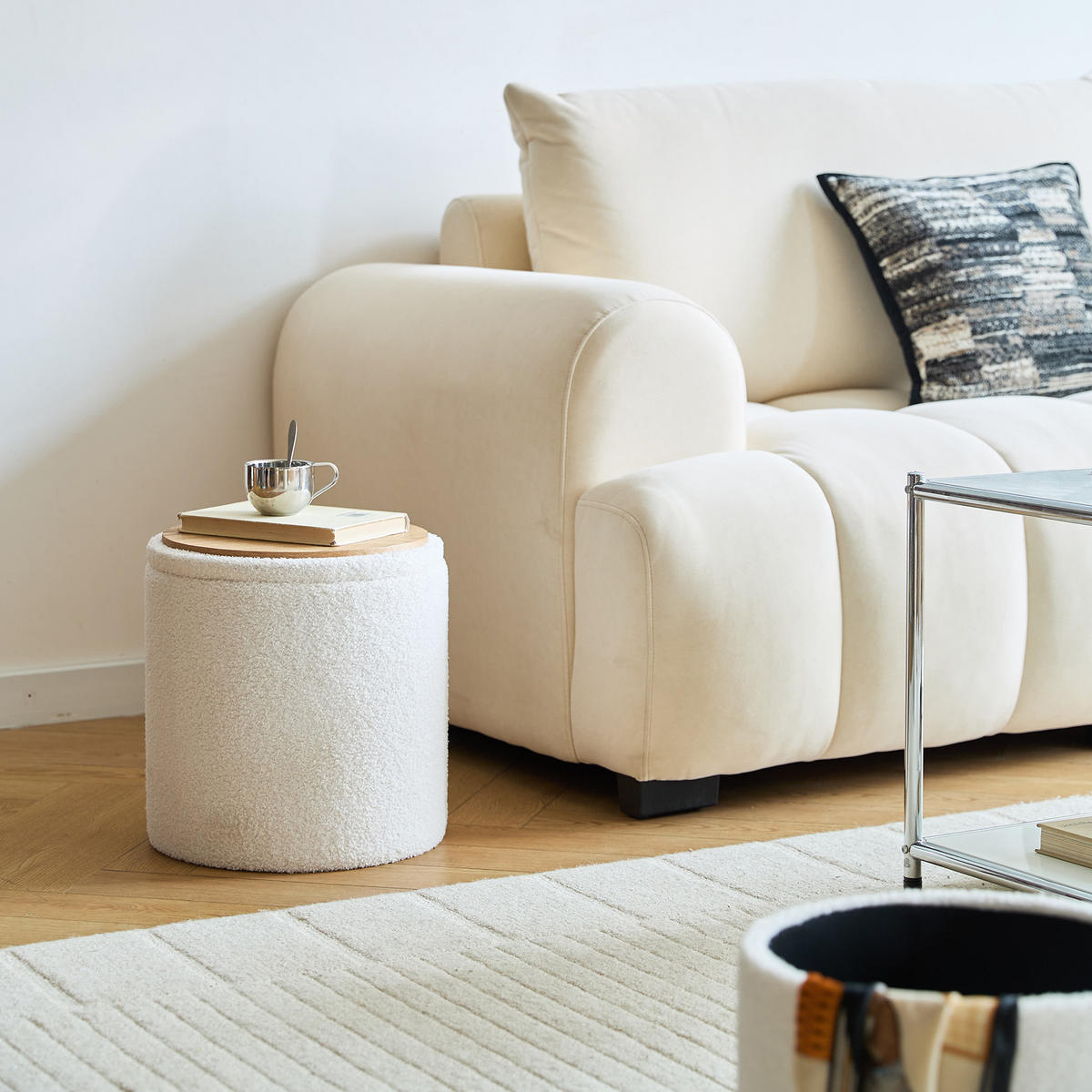 POUF Wolle Weiß 3er Set - Weiß, Textil (37/42/37cm) - Nordlys