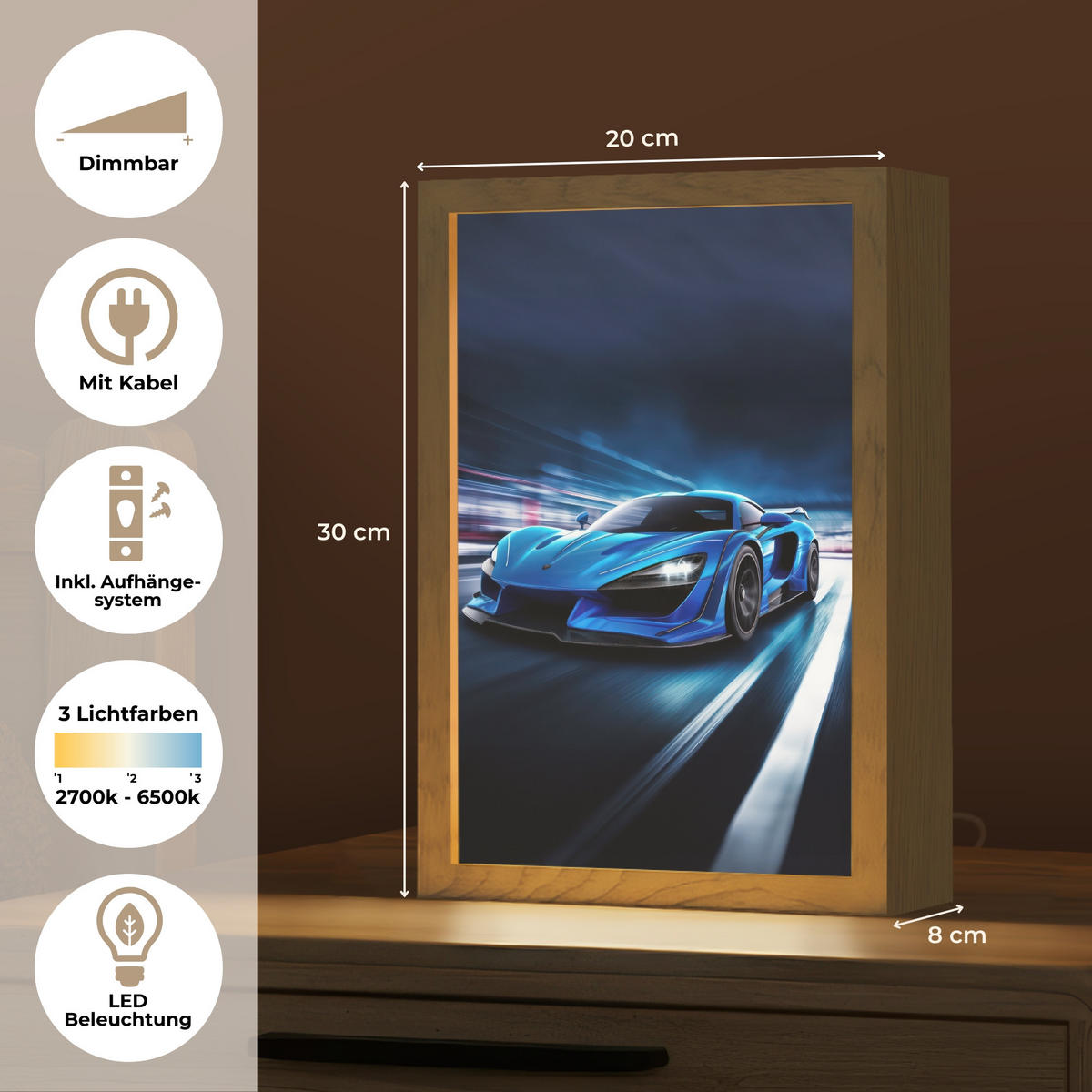 NÁSTĚNNÁ LAMPA Auto - Modrá - Chlapci - Dítě 20x30 cm - modrá, kompozitní dřevo (20/30/8cm) - OnlyWow