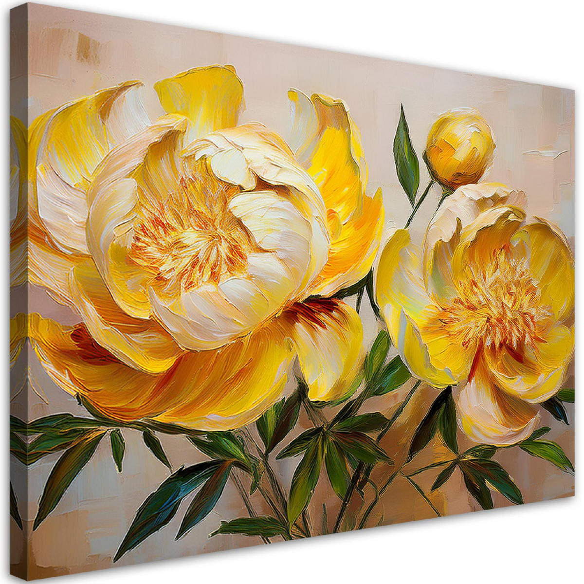 WANDBILD gelbe pfingstrose gemalte blume - Gelb, Textil (60/40cm) - Feeby