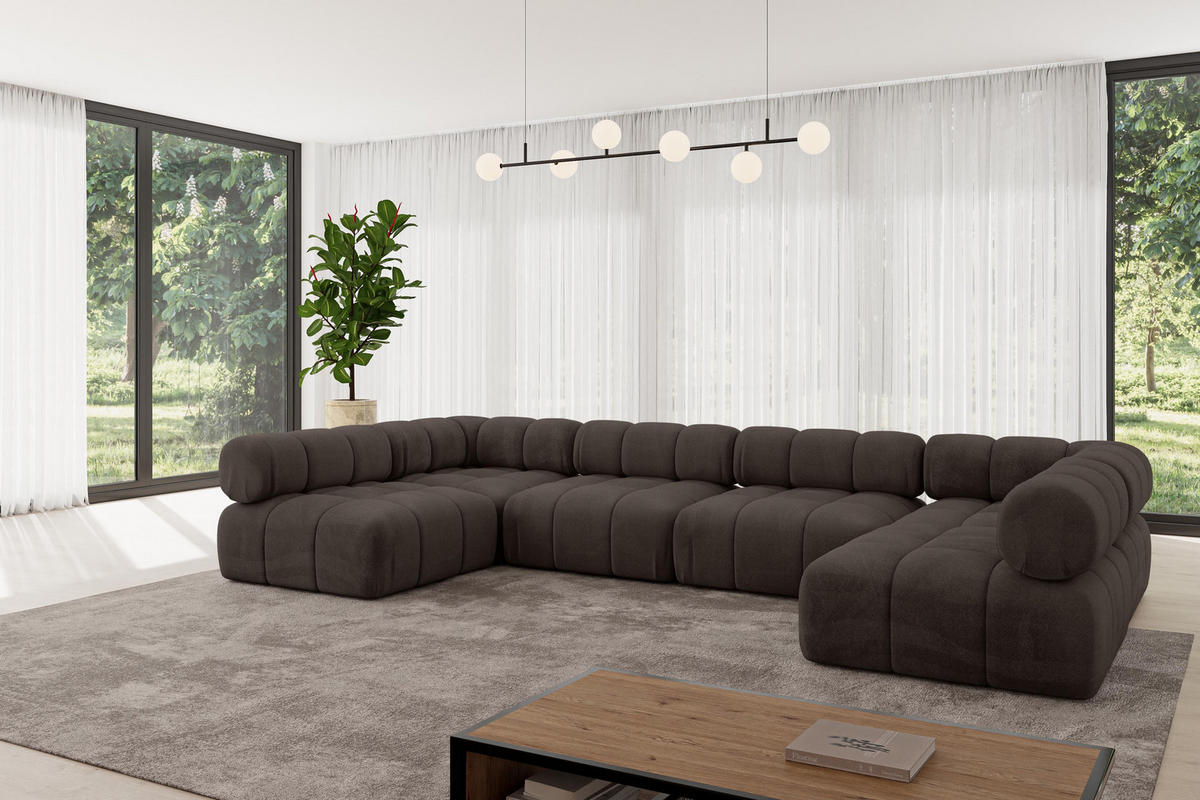 WOHNLANDSCHAFT modulares Sofa Garvo-U2 - 380x190x70 cm Braun Velours - Braun, Holzwerkstoff/Textil (380/70/190cm) - ALTDECOR