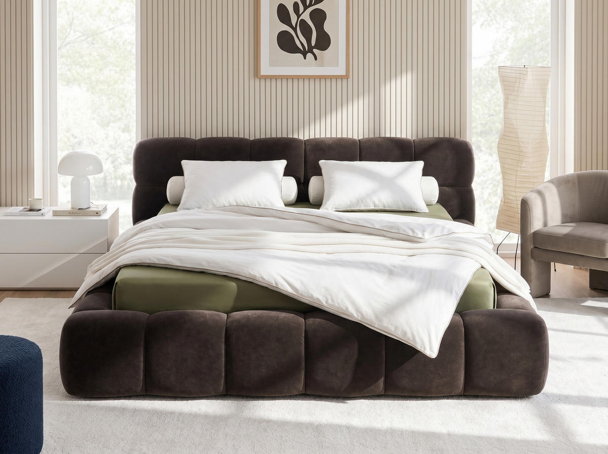 POLSTERBETT Miley Braun 180/200 cm Samt mit Bettkasten - Braun, Holz/Textil (180/200cm) - wonello
