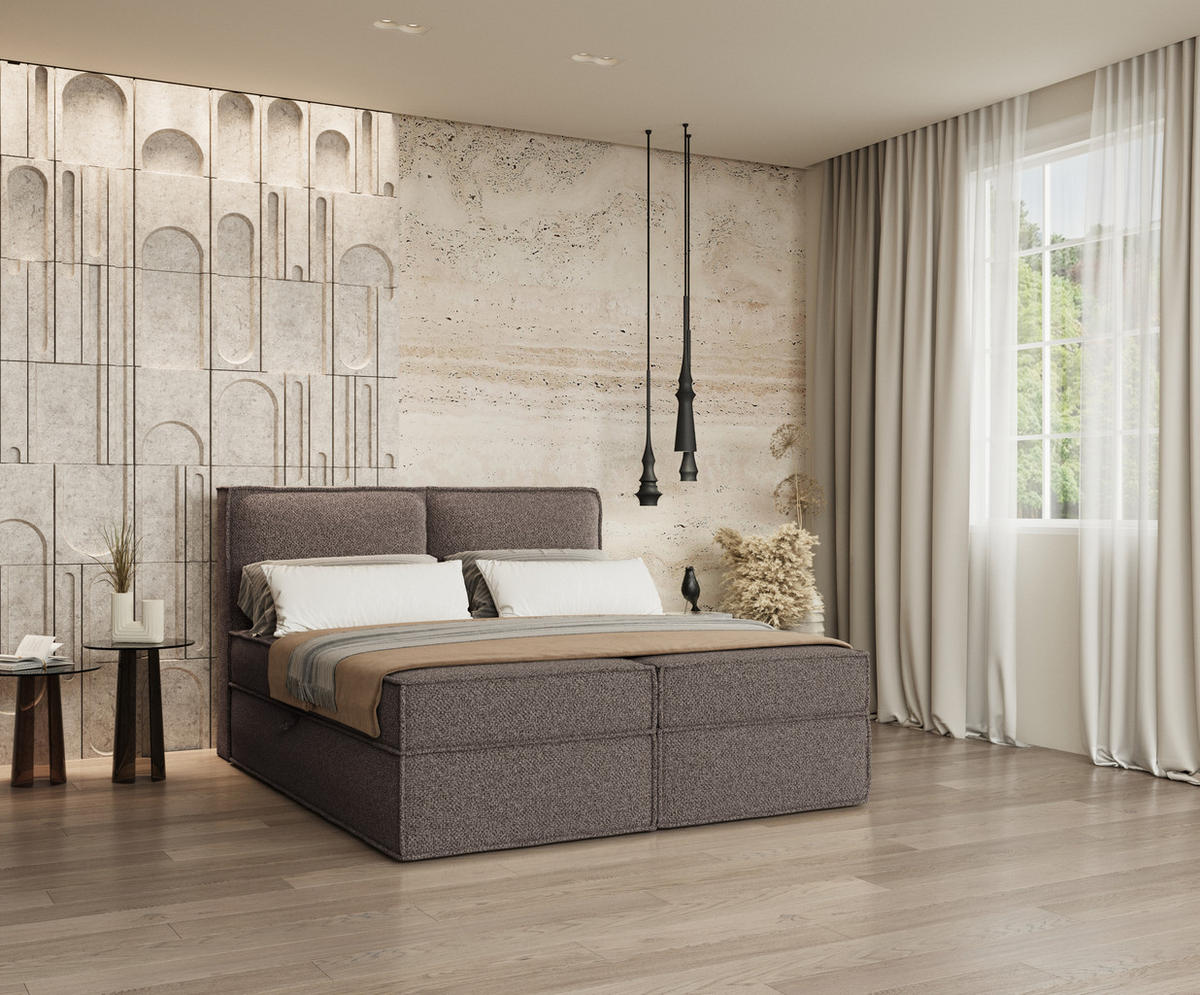 BOXBETT Bergen Braun 160/200 cm mit Matratze - Schwarz/Braun, Holz/Holzwerkstoff (160/200cm) - Maison de Reve