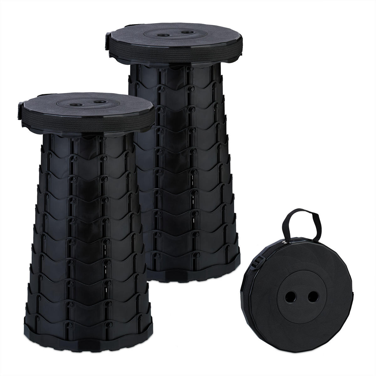 2XTELESKOPHOCKER - Schwarz, Kunststoff (25/44.5/25cm) - Relaxdays