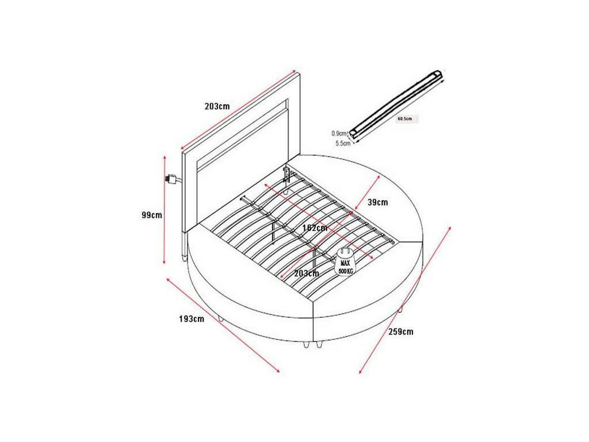 RUNDES Bett - 2 Personen-Sitzer - Kunstleder - Weiß - - Weiß, Leder (259/193cm) - Vente-Unique