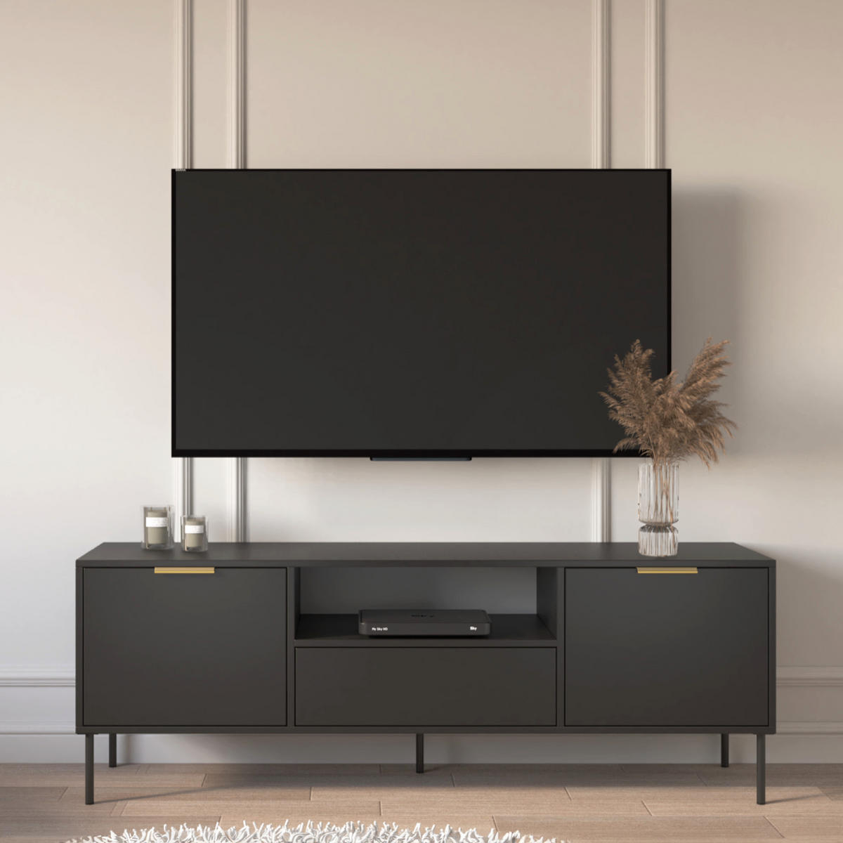 TV-LOWBOARD Vena 2-türig mit Schublade & Fach, Schwarz, 160 cm - Goldfarben/Schwarz, Holzwerkstoff/Kunststoff (160/57/40cm) - Selsey