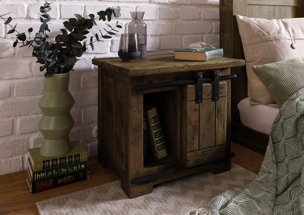 NACHTTISCH Mango 50x40x45 braun lackiert RAILWAY #4012 - Braun, Holz (50/45/40cm) - Massivmoebel24