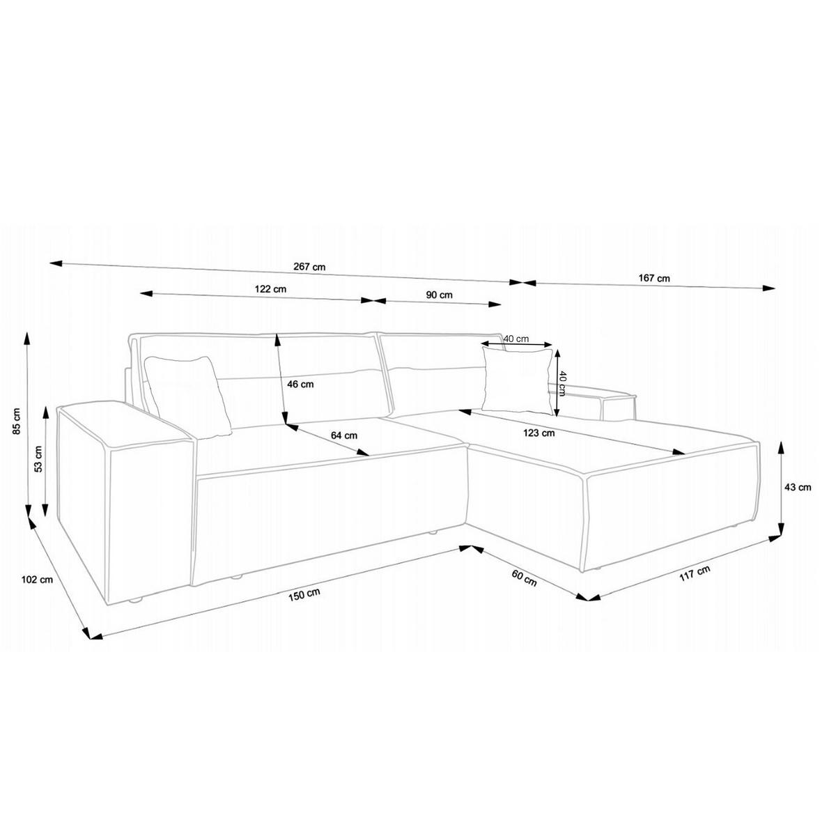 ECKSOFA Farese New Grau mit Cordbezug, rechts - Dunkelgrau/Schwarz, Kunststoff/Textil (167/267cm) - Selsey