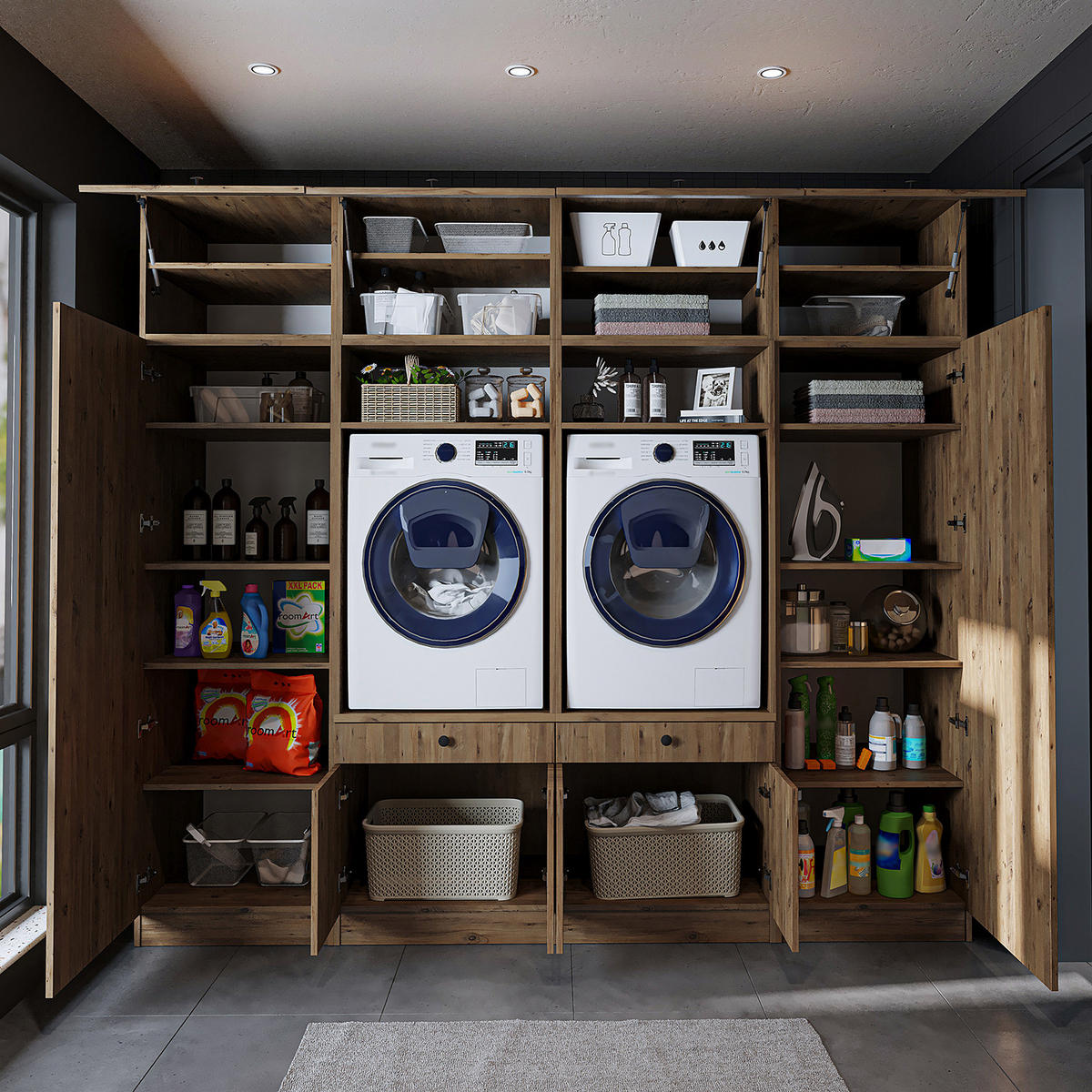WASCHMASCHINENSCHRANK Serie 1 254cm Breit, 230cm Hoch - Eichefarben, Holzwerkstoff (254/230/67cm)