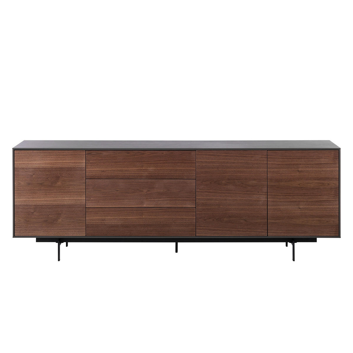 FURNIERTES SIDEBOARD - Dunkelgrau/Walnussfarben, Holzwerkstoff/Metall (208/72/45cm) - home24