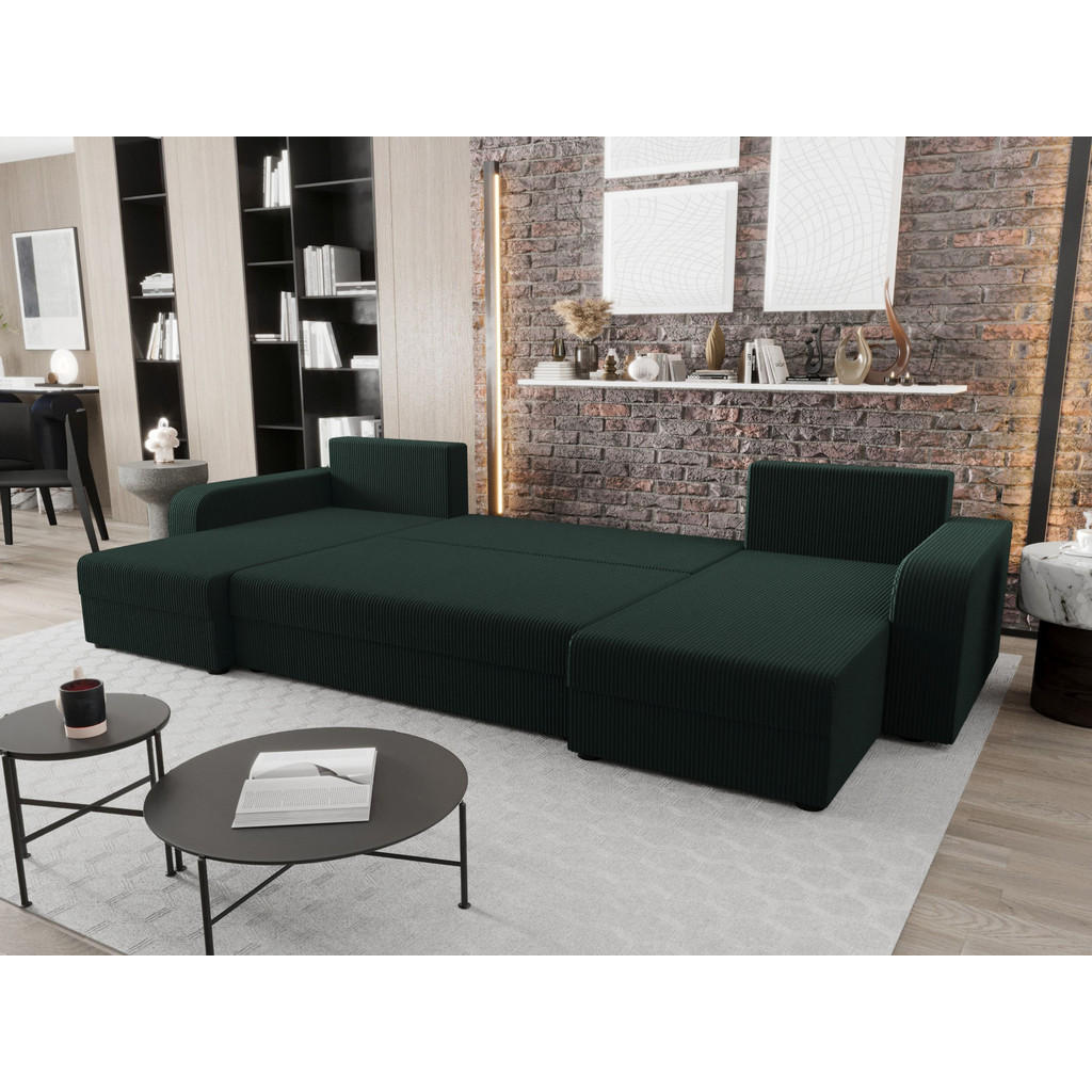 Thumbnail - Bedante Wohnlandschaft, Dunkelgrün, Textil, 4-Sitzer, U-Form, 305x90x140 cm, Wohnzimmer, Sofas & Couches, Wohnlandschaft...